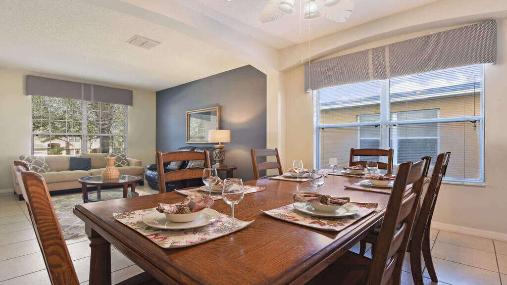 Formal dining with a view of living room