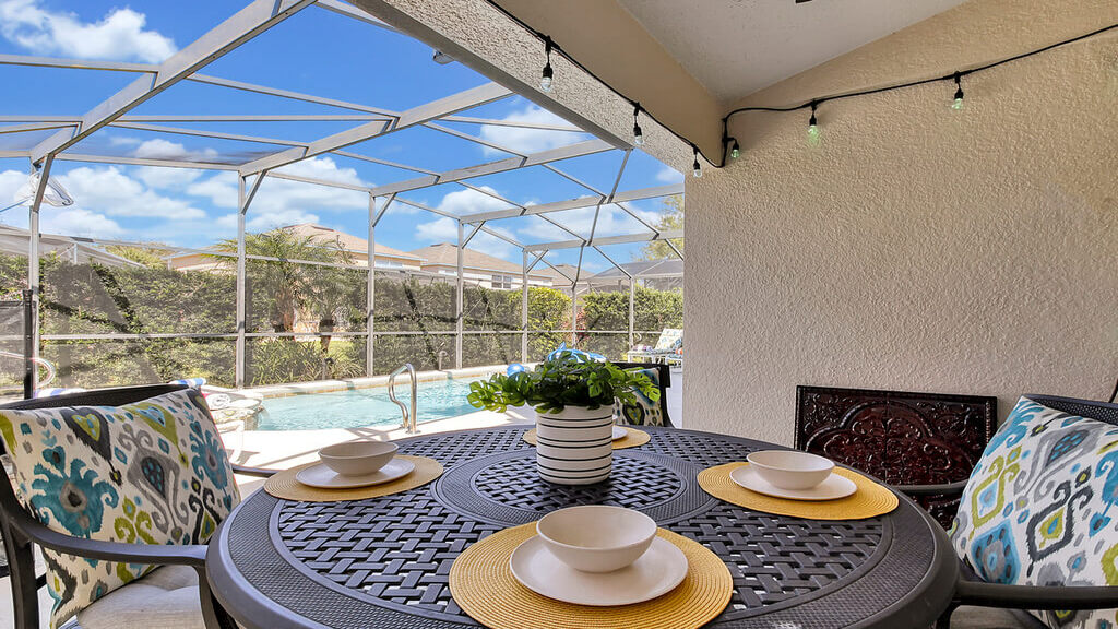 Covered lanai area by the pool