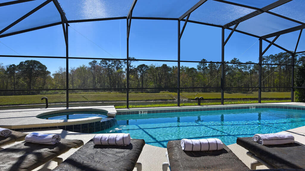 Pool has a pond and conservation view in the rear