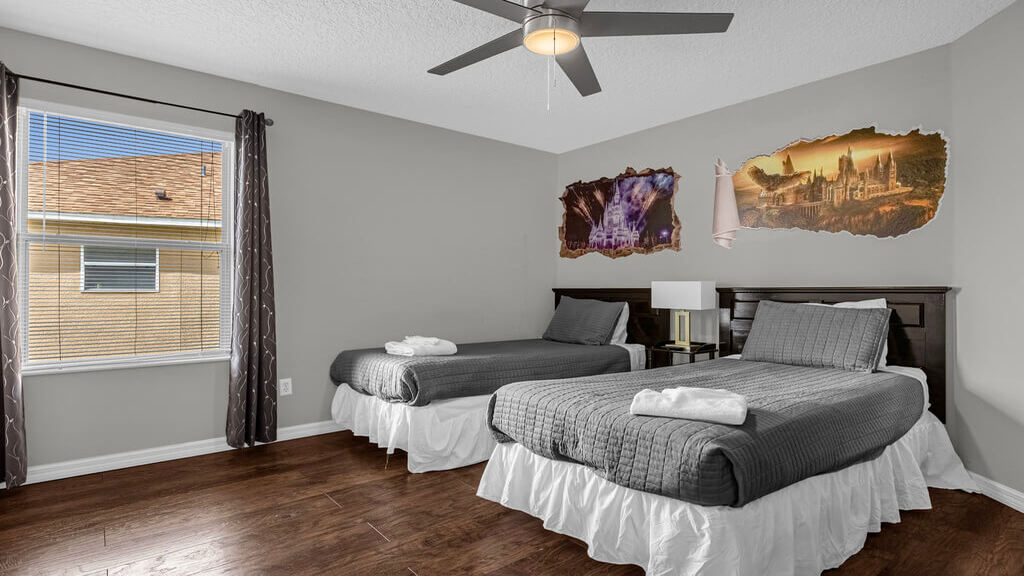 This bedroom #4  has two twin beds, and a 50"  ROKU SMART TV