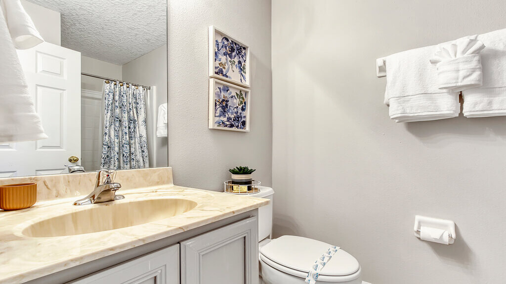 Private bathroom located on first floor with easy access to Bedroom #2