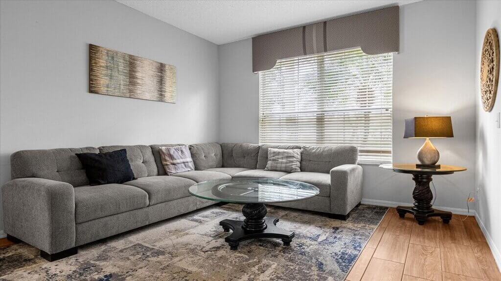 Spacious living area by the front of the villa