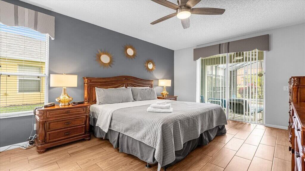 Bedroom #1: King bed, first floor and with a view of the pool area