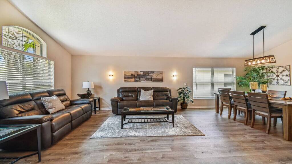 Living aread with comfortable leather furniture
