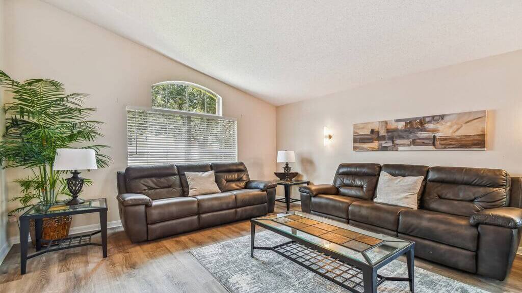 Living area with comfortable leather furniture