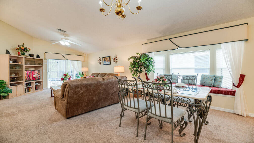 Formal dning and family room view